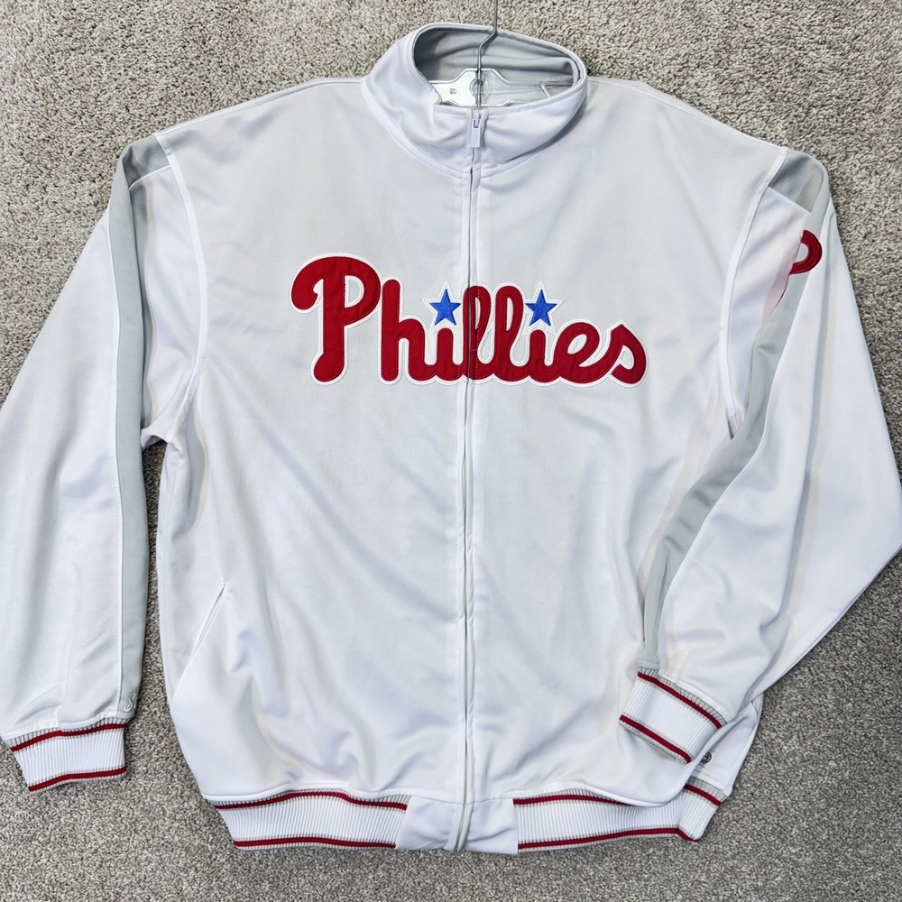 Philadelphia Phillies Track Jacket Mens XL White MLB Baseball Stitches EUC